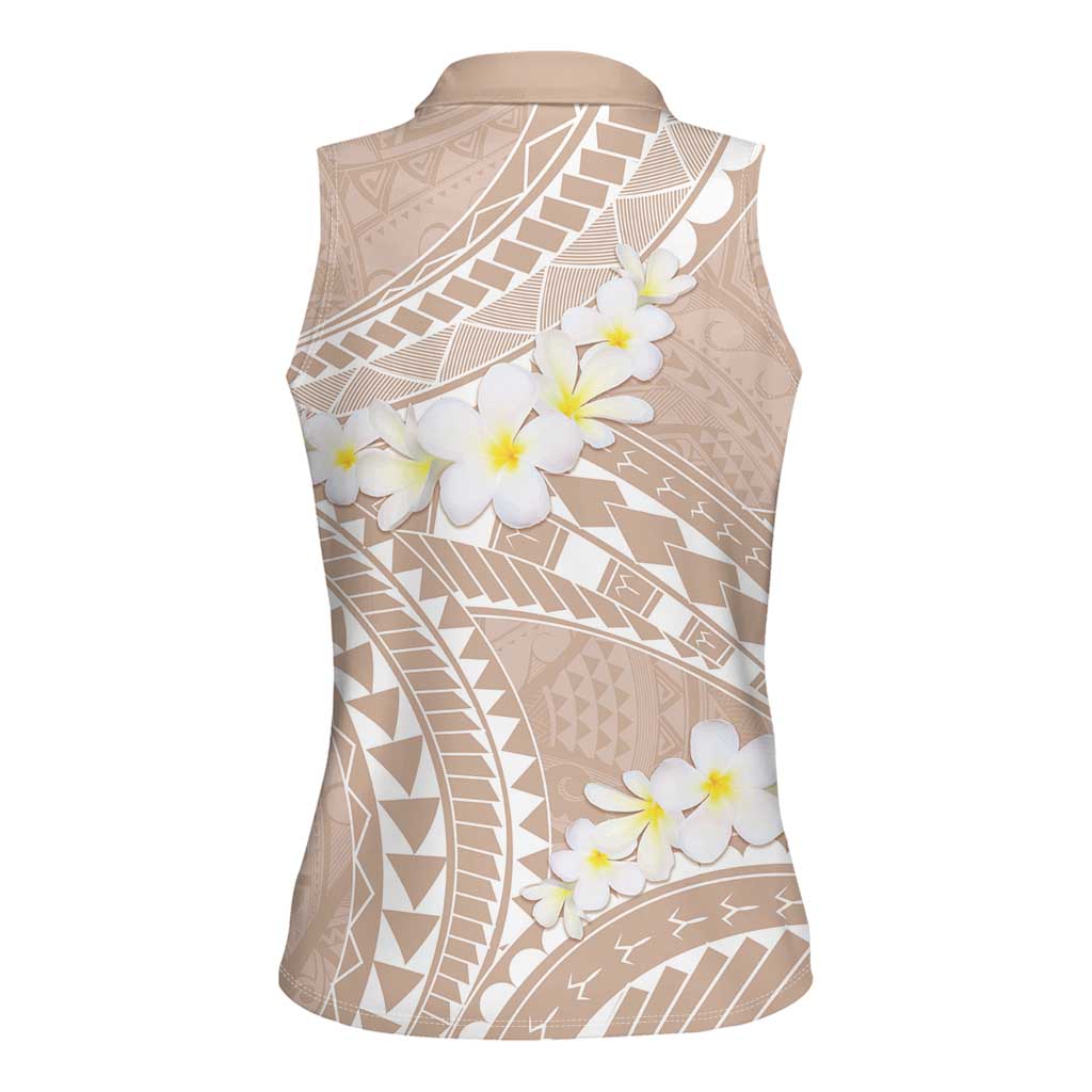 Polynesian Vintage Floral Women Sleeveless Polo Shirt Beige Motifs LT7 - Polynesian Pride
