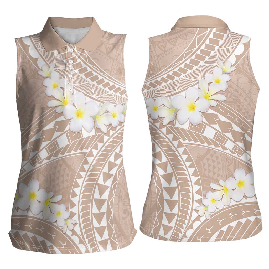 Polynesian Vintage Floral Women Sleeveless Polo Shirt Beige Motifs LT7 - Polynesian Pride