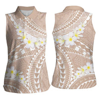 Polynesian Vintage Floral Women Sleeveless Polo Shirt Beige Motifs LT7 - Polynesian Pride