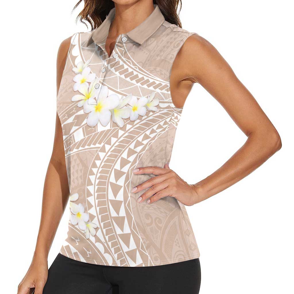 Polynesian Vintage Floral Women Sleeveless Polo Shirt Beige Motifs LT7 - Polynesian Pride