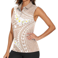 Polynesian Vintage Floral Women Sleeveless Polo Shirt Beige Motifs LT7 - Polynesian Pride