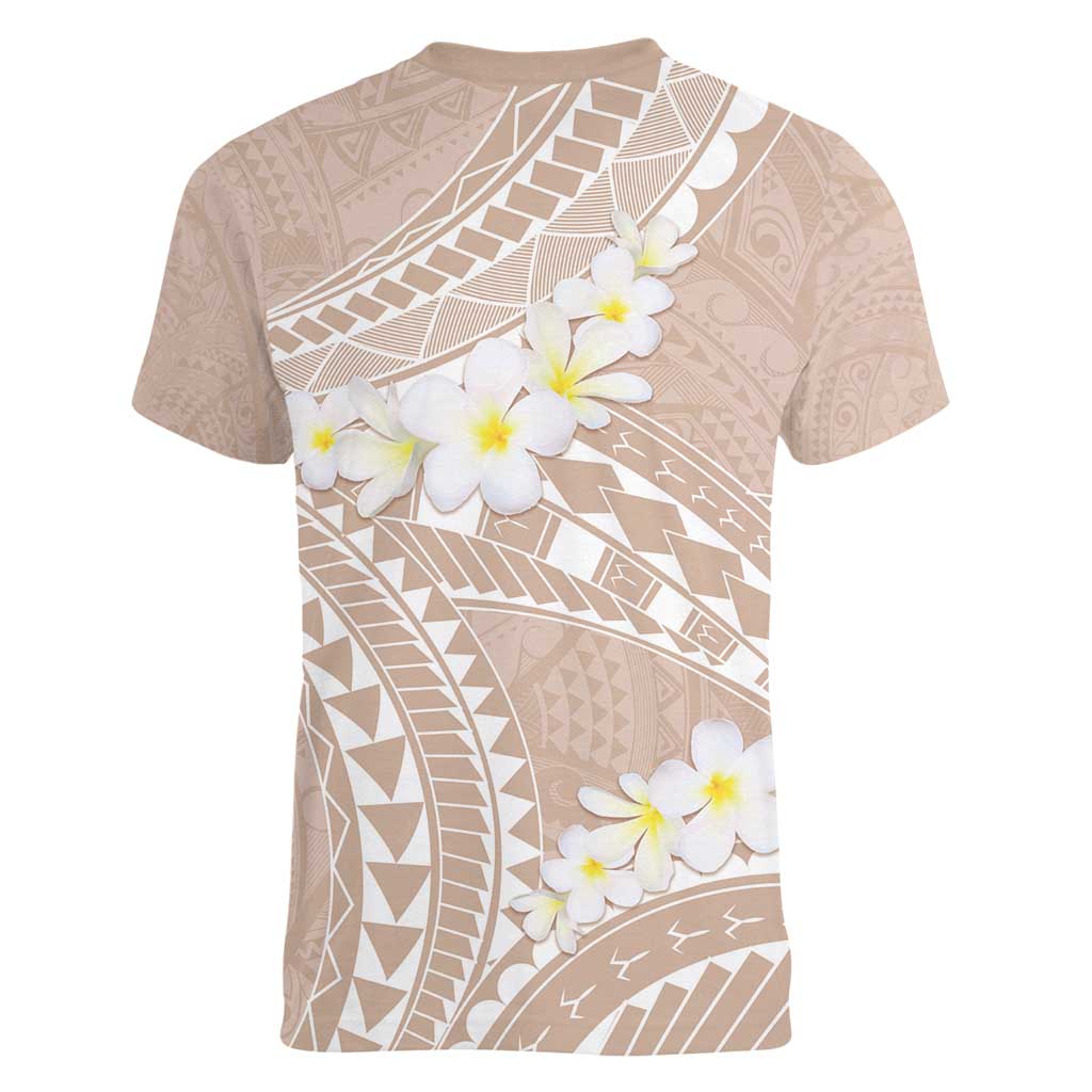 Polynesian Vintage Floral Women V-Neck T-Shirt Beige Motifs LT7 - Polynesian Pride