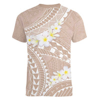 Polynesian Vintage Floral Women V-Neck T-Shirt Beige Motifs LT7 - Polynesian Pride