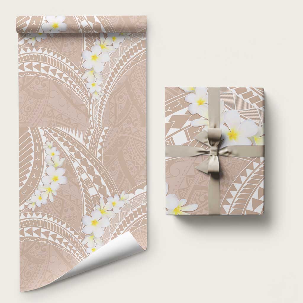 Polynesian Vintage Floral Wrapping Paper Beige Motifs