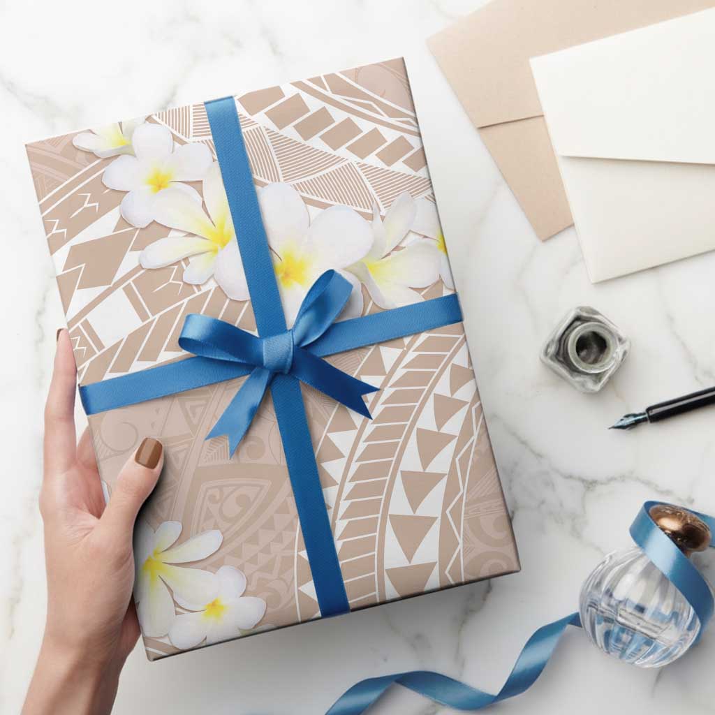 Polynesian Vintage Floral Wrapping Paper Beige Motifs
