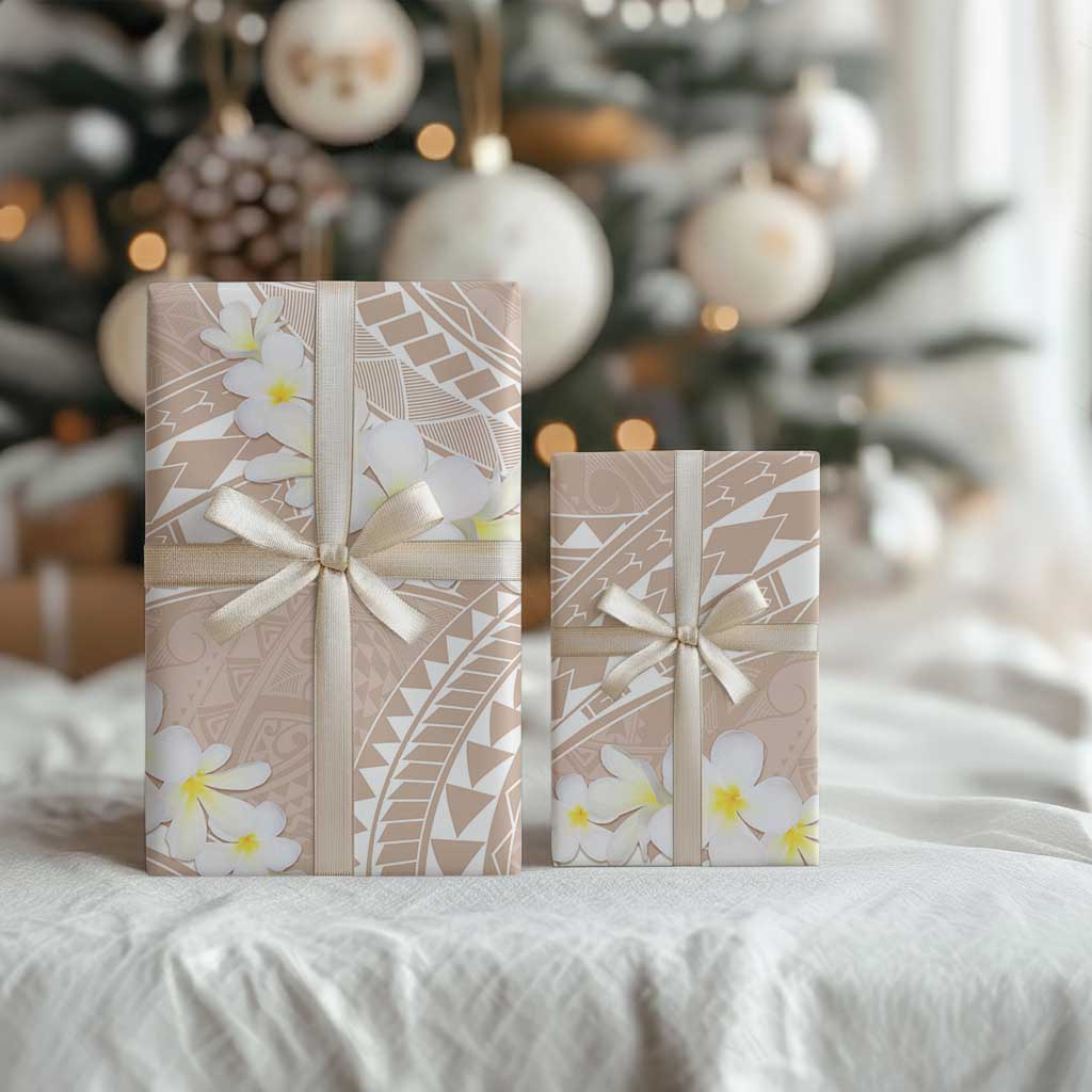 Polynesian Vintage Floral Wrapping Paper Beige Motifs
