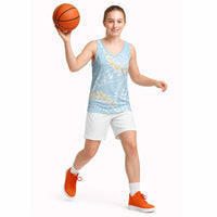 Polynesian Vintage Floral Basketball Jersey Azure Motifs - Polynesian Pride
