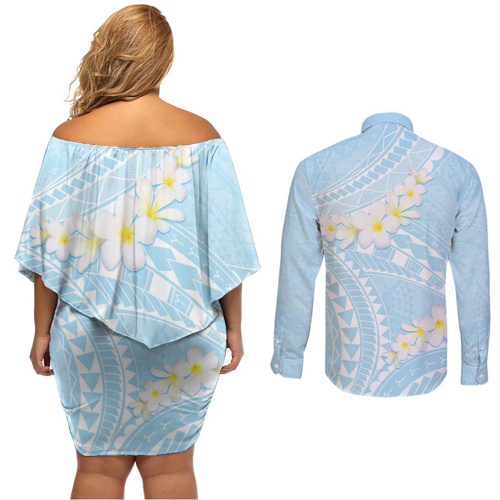 Polynesian Vintage Floral Couples Matching Off Shoulder Short Dress and Long Sleeve Button Shirt Azure Motifs LT7 - Polynesian Pride