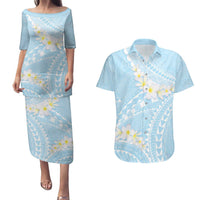 Polynesian Vintage Floral Couples Matching Puletasi and Hawaiian Shirt Azure Motifs LT7 Azure - Polynesian Pride