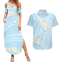 Polynesian Vintage Floral Couples Matching Summer Maxi Dress and Hawaiian Shirt Azure Motifs LT7 Azure - Polynesian Pride