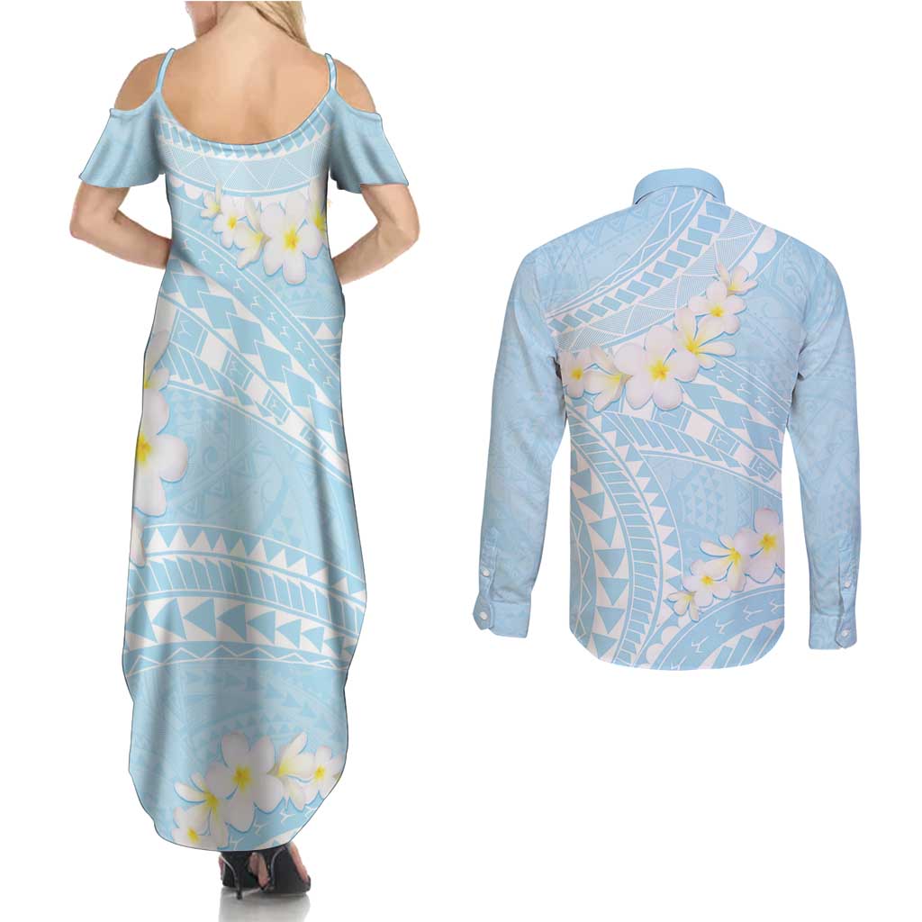 Polynesian Vintage Floral Couples Matching Summer Maxi Dress and Long Sleeve Button Shirt Azure Motifs LT7 - Polynesian Pride
