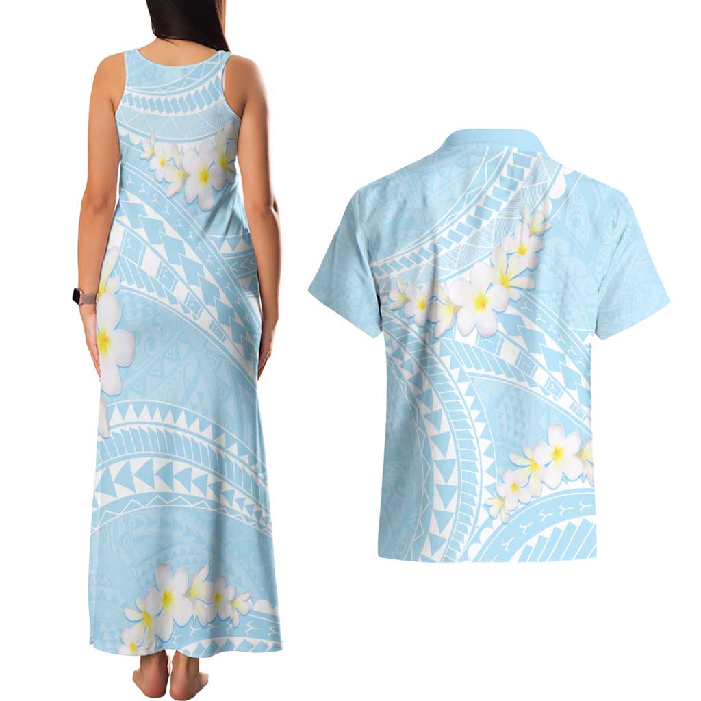 Polynesian Vintage Floral Couples Matching Tank Maxi Dress and Hawaiian Shirt Azure Motifs LT7 - Polynesian Pride