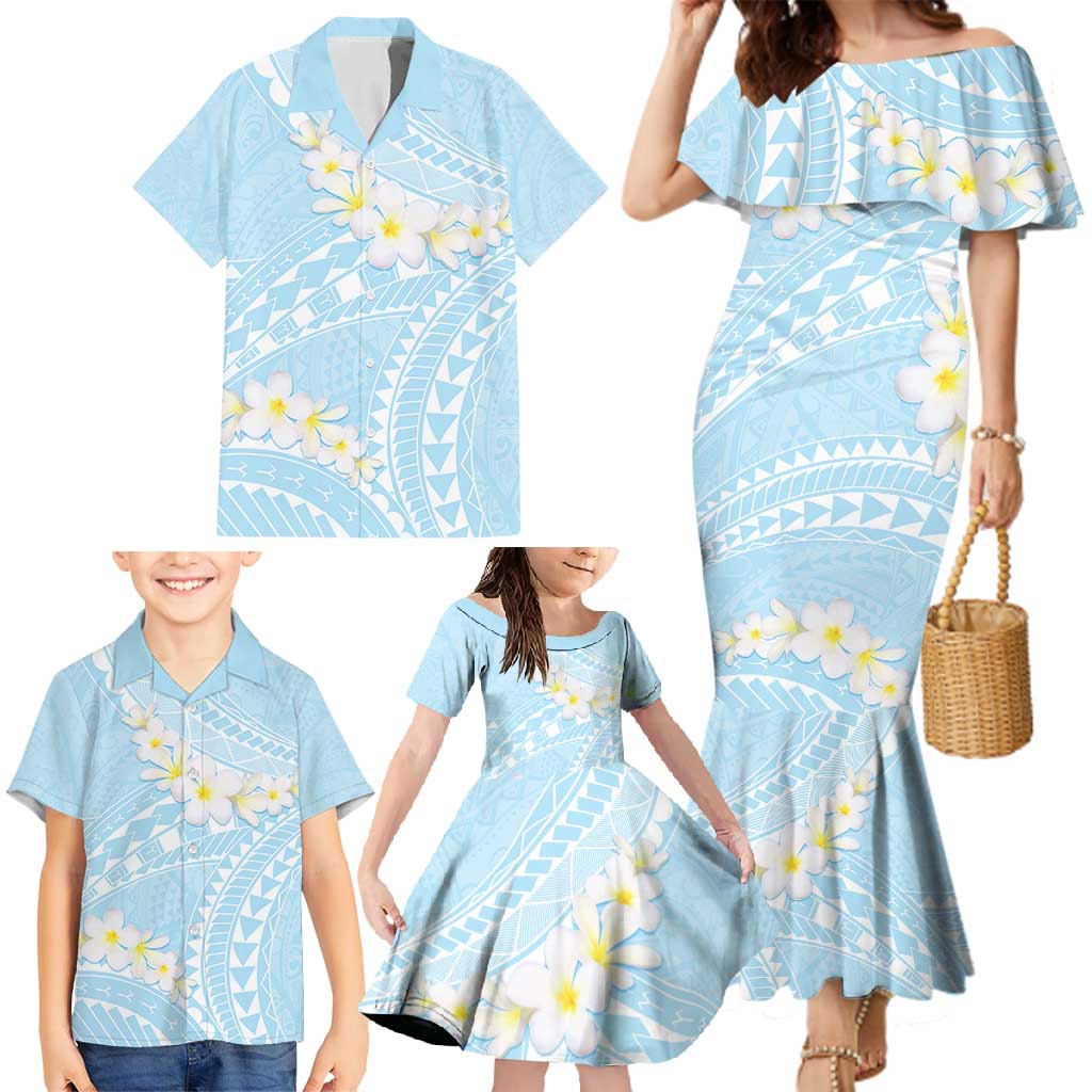 Polynesian Vintage Floral Family Matching Mermaid Dress and Hawaiian Shirt Azure Motifs LT7 - Polynesian Pride