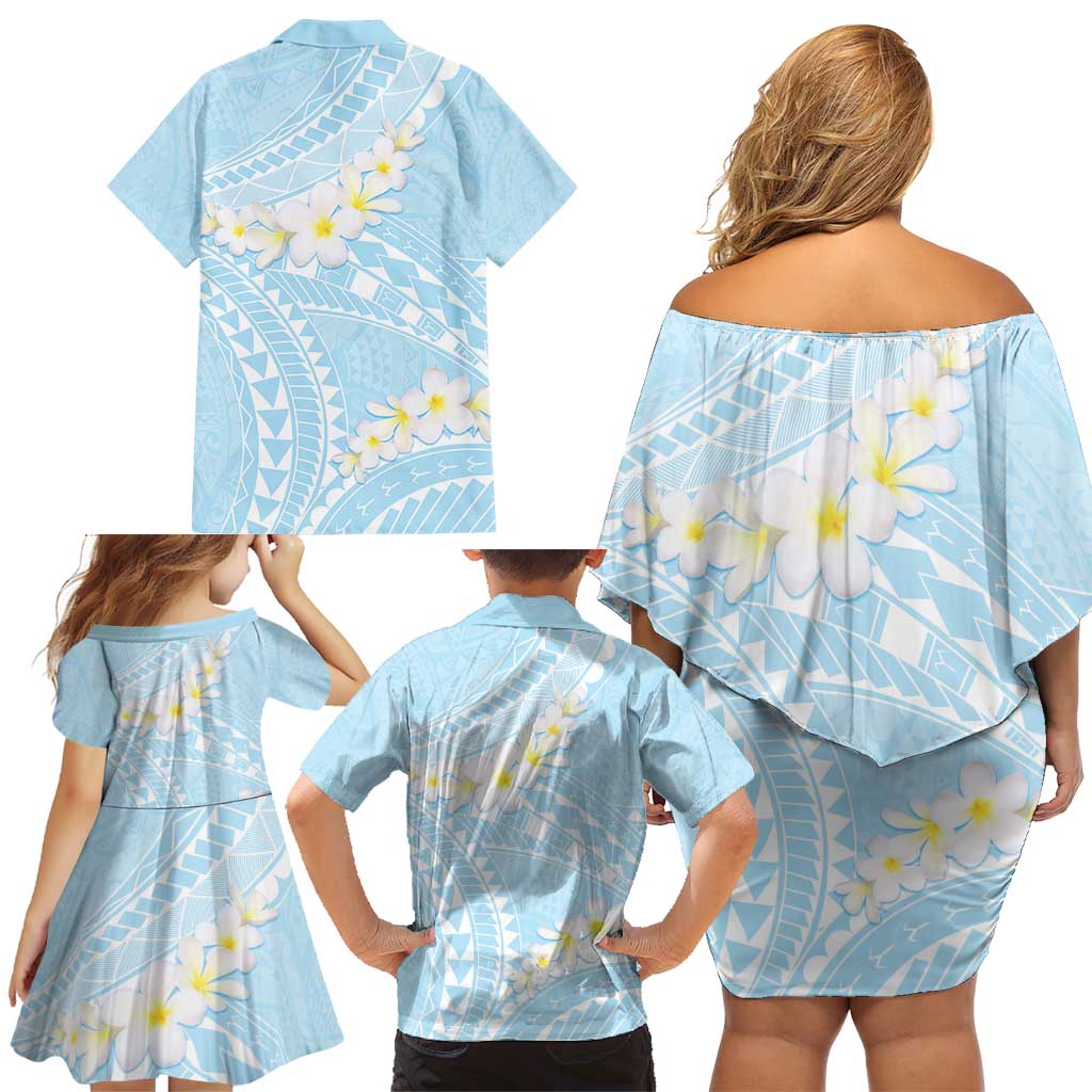 Polynesian Vintage Floral Family Matching Off Shoulder Short Dress and Hawaiian Shirt Azure Motifs - Polynesian Pride