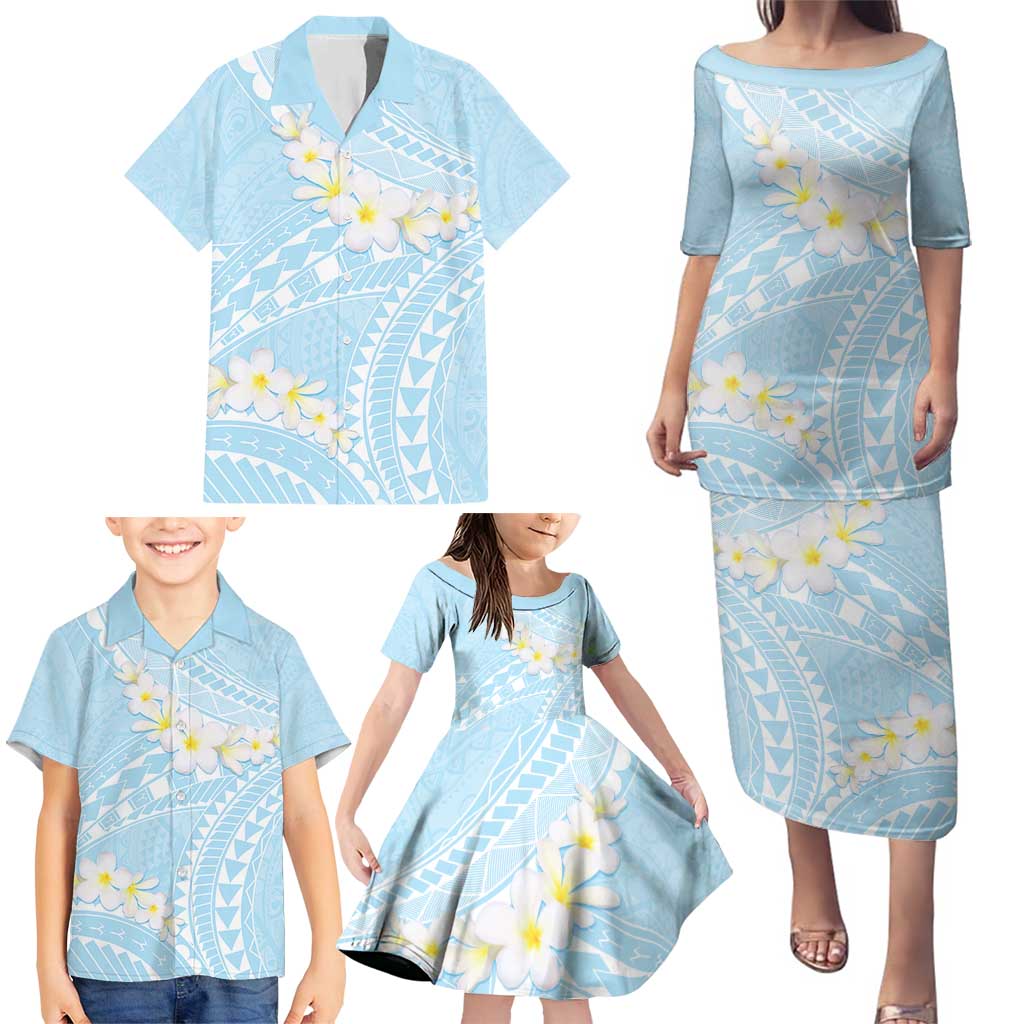 Polynesian Vintage Floral Family Matching Puletasi and Hawaiian Shirt Azure Motifs LT7 - Polynesian Pride