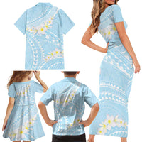 Polynesian Vintage Floral Family Matching Short Sleeve Bodycon Dress and Hawaiian Shirt Azure Motifs LT7 - Polynesian Pride