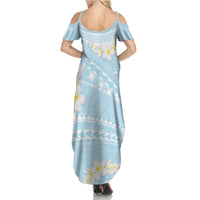 Polynesian Vintage Floral Family Matching Summer Maxi Dress and Hawaiian Shirt Azure Motifs - Polynesian Pride