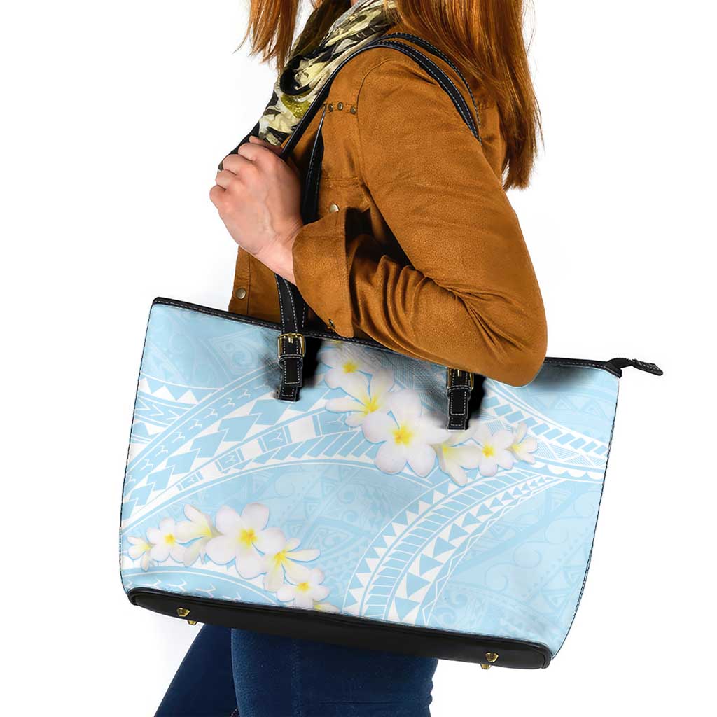 Polynesian Vintage Floral Leather Tote Bag Azure Motifs - Polynesian Pride