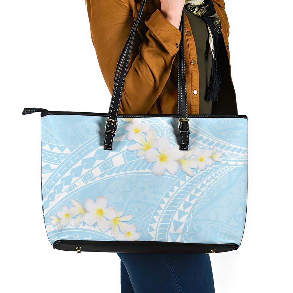 Polynesian Vintage Floral Leather Tote Bag Azure Motifs - Polynesian Pride