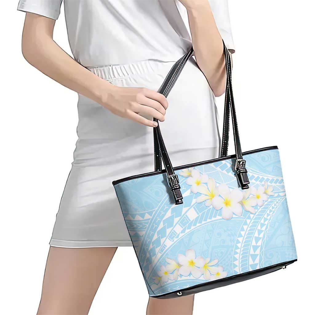 Polynesian Vintage Floral Leather Tote Bag Azure Motifs - Polynesian Pride