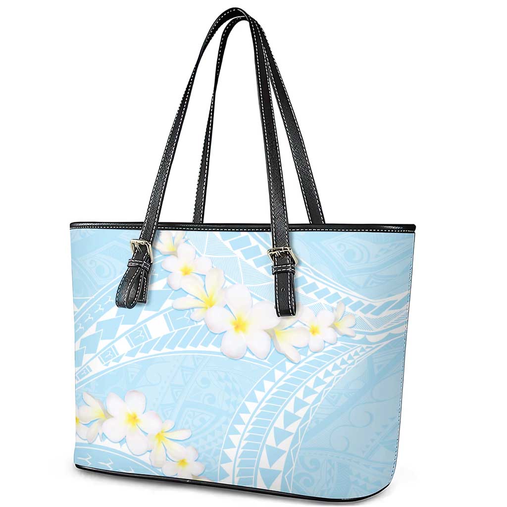 Polynesian Vintage Floral Leather Tote Bag Azure Motifs - Polynesian Pride