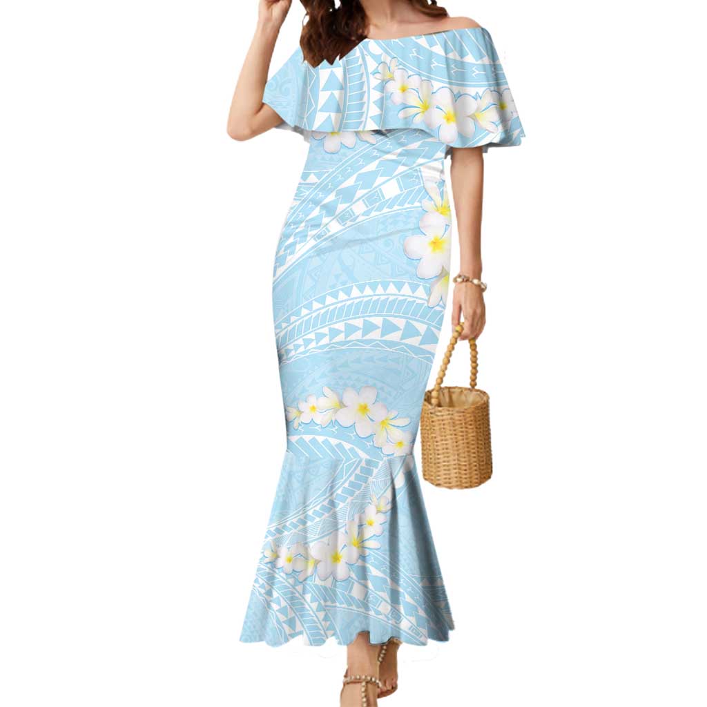 Polynesian Vintage Floral Mermaid Dress Azure Motifs - Polynesian Pride