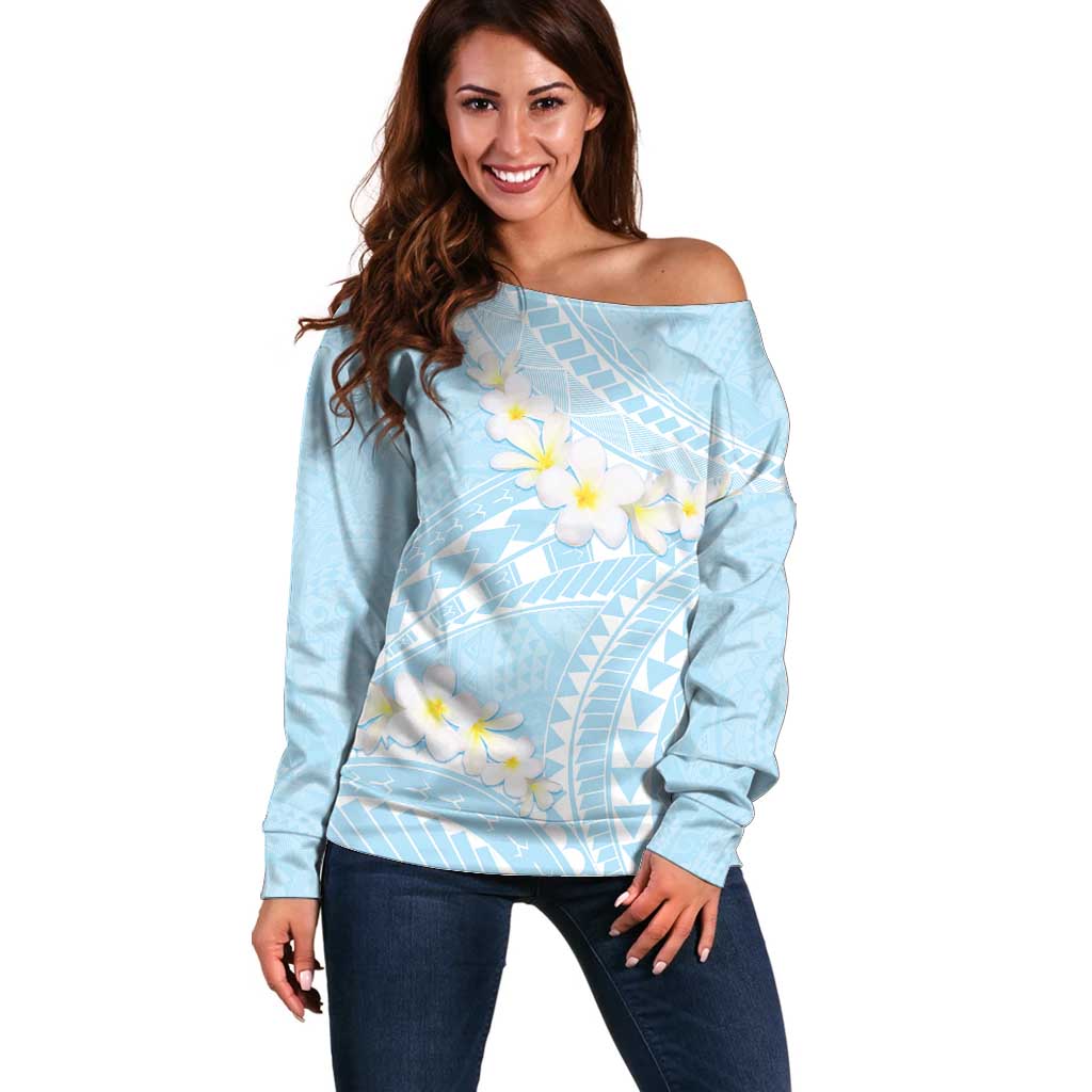 Polynesian Vintage Floral Off Shoulder Sweater Azure Motifs - Polynesian Pride
