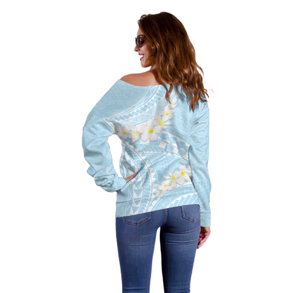 Polynesian Vintage Floral Off Shoulder Sweater Azure Motifs - Polynesian Pride