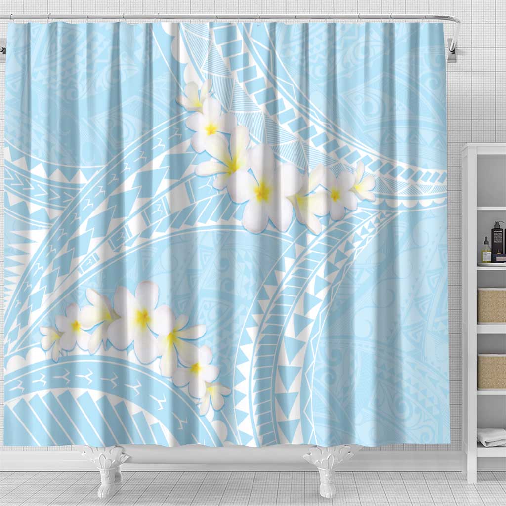 Polynesian Vintage Floral Shower Curtain Azure Motifs - Polynesian Pride