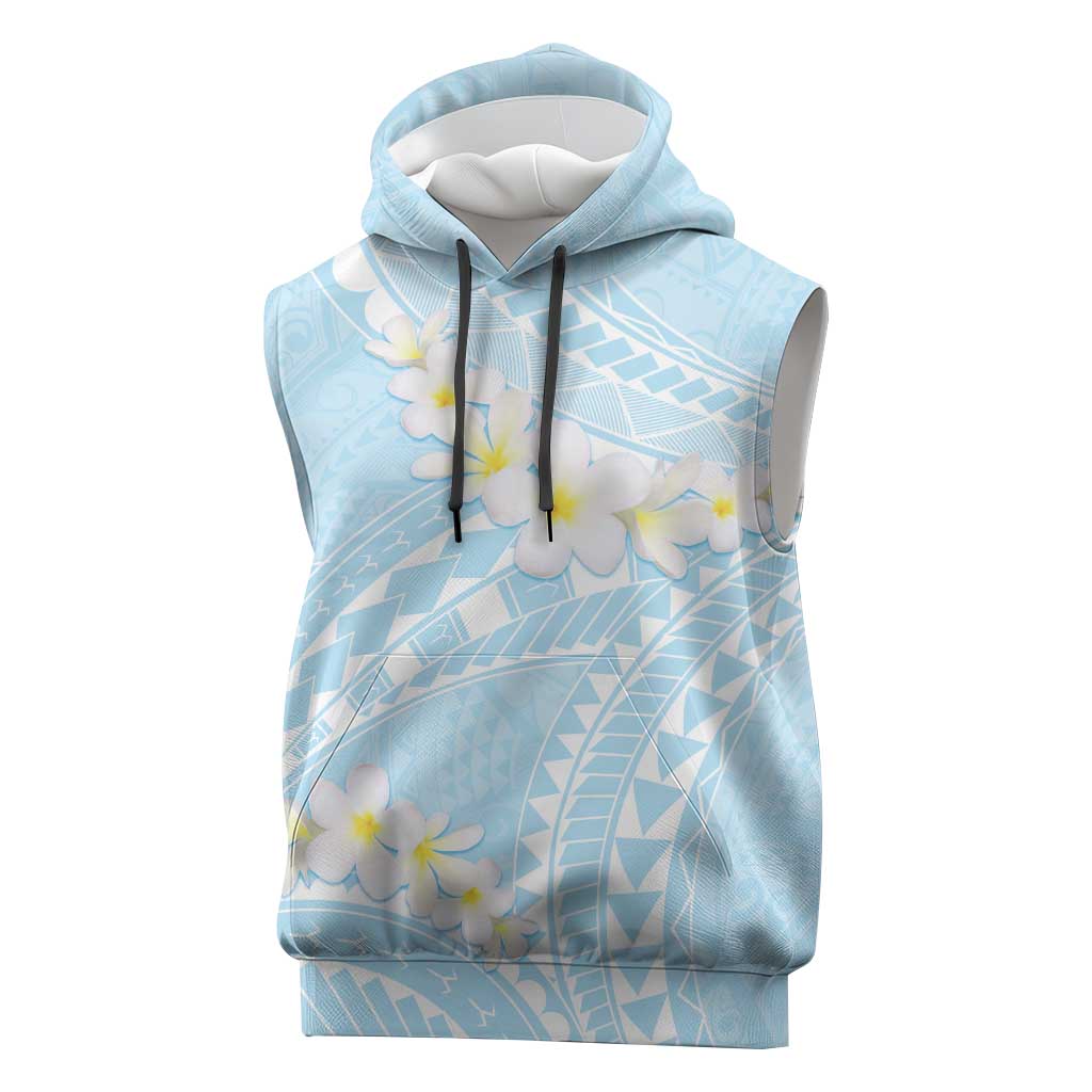 Polynesian Vintage Floral Sleeveless Hoodie Azure Motifs LT7 Azure - Polynesian Pride