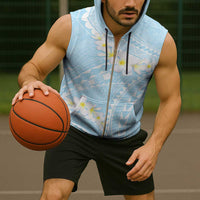 Polynesian Vintage Floral Sleeveless Zip Hoodie Azure Motifs - Polynesian Pride