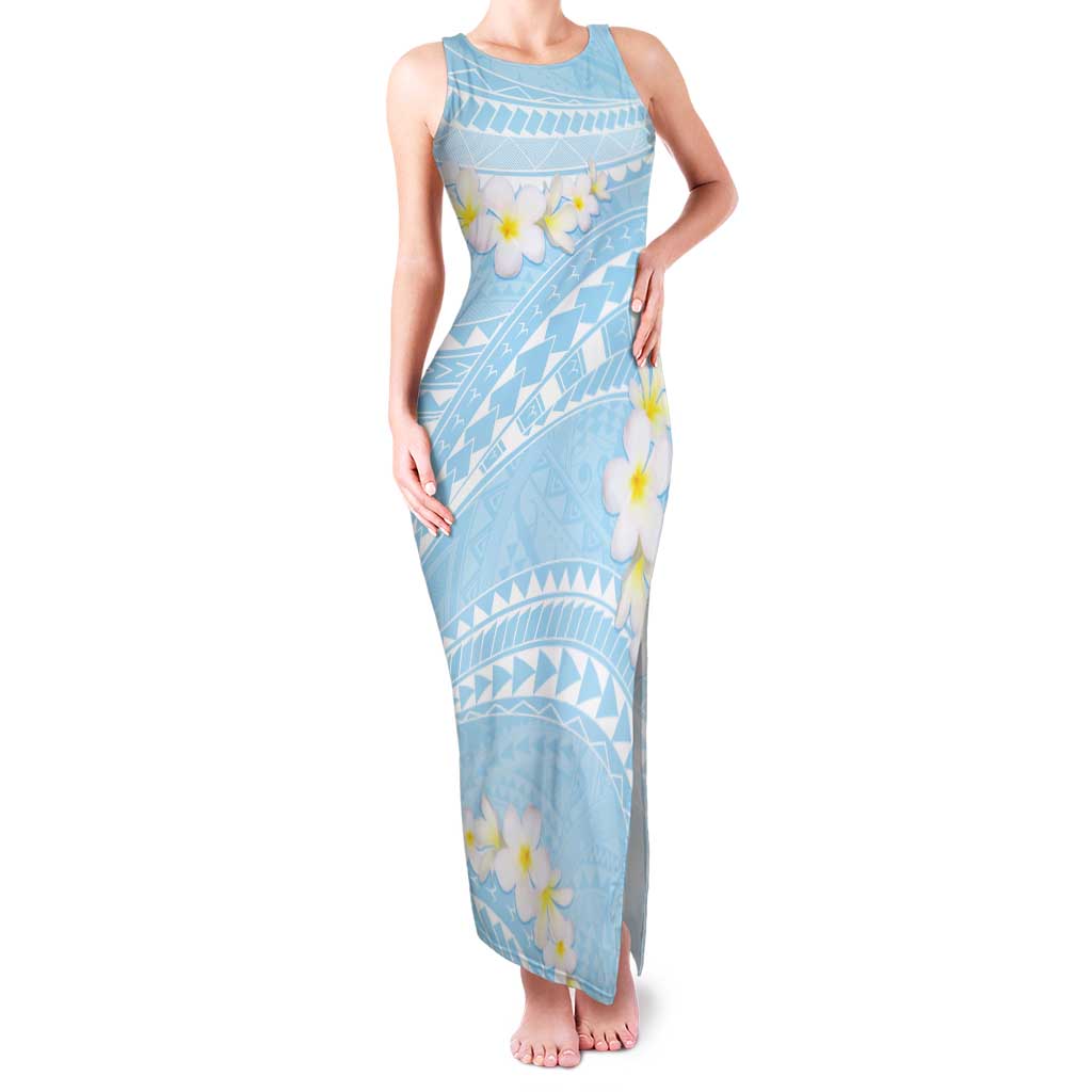 Polynesian Vintage Floral Tank Maxi Dress Azure Motifs - Polynesian Pride