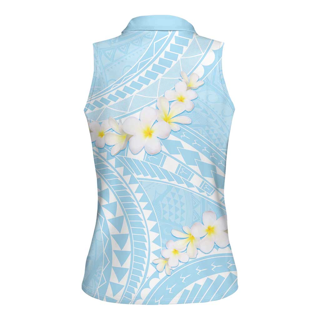 Polynesian Vintage Floral Women Sleeveless Polo Shirt Azure Motifs LT7 - Polynesian Pride