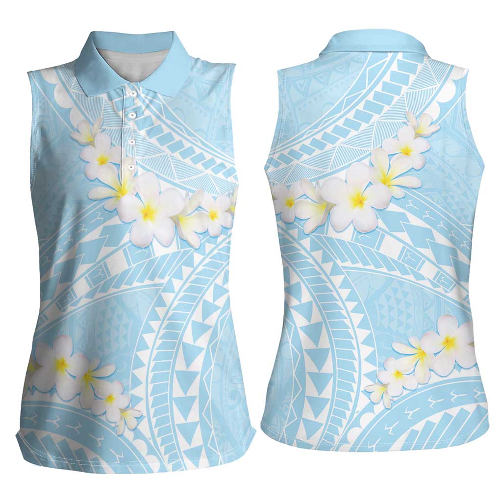 Polynesian Vintage Floral Women Sleeveless Polo Shirt Azure Motifs LT7 - Polynesian Pride