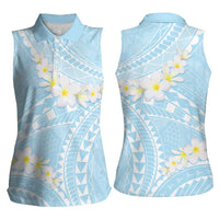 Polynesian Vintage Floral Women Sleeveless Polo Shirt Azure Motifs LT7 - Polynesian Pride