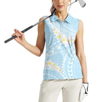 Polynesian Vintage Floral Women Sleeveless Polo Shirt Azure Motifs LT7 - Polynesian Pride