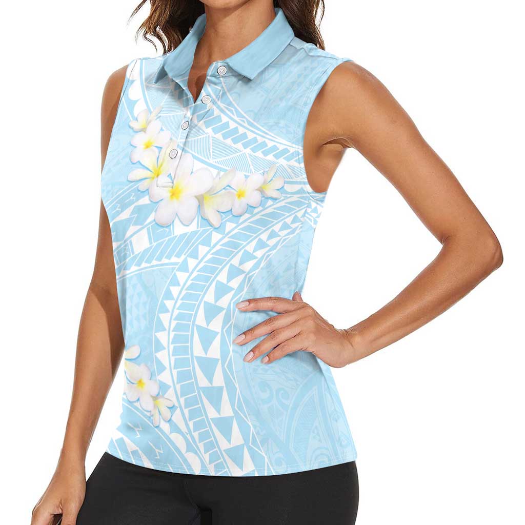 Polynesian Vintage Floral Women Sleeveless Polo Shirt Azure Motifs LT7 - Polynesian Pride
