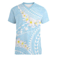 Polynesian Vintage Floral Women V-Neck T-Shirt Azure Motifs LT7 Female Azure - Polynesian Pride