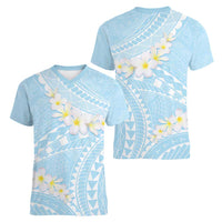 Polynesian Vintage Floral Women V-Neck T-Shirt Azure Motifs LT7 - Polynesian Pride