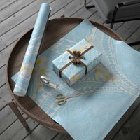 Polynesian Vintage Floral Wrapping Paper Azure Motifs