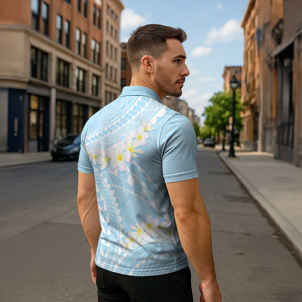 Polynesian Vintage Floral Zipper Polo Shirt Azure Motifs - Polynesian Pride