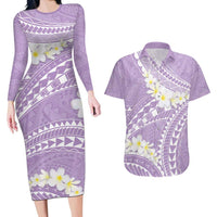 Polynesian Vintage Floral Couples Matching Long Sleeve Bodycon Dress and Hawaiian Shirt Lavender Motifs LT7 Lavender - Polynesian Pride
