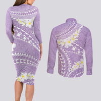 Polynesian Vintage Floral Couples Matching Long Sleeve Bodycon Dress and Long Sleeve Button Shirt Lavender Motifs LT7 - Polynesian Pride