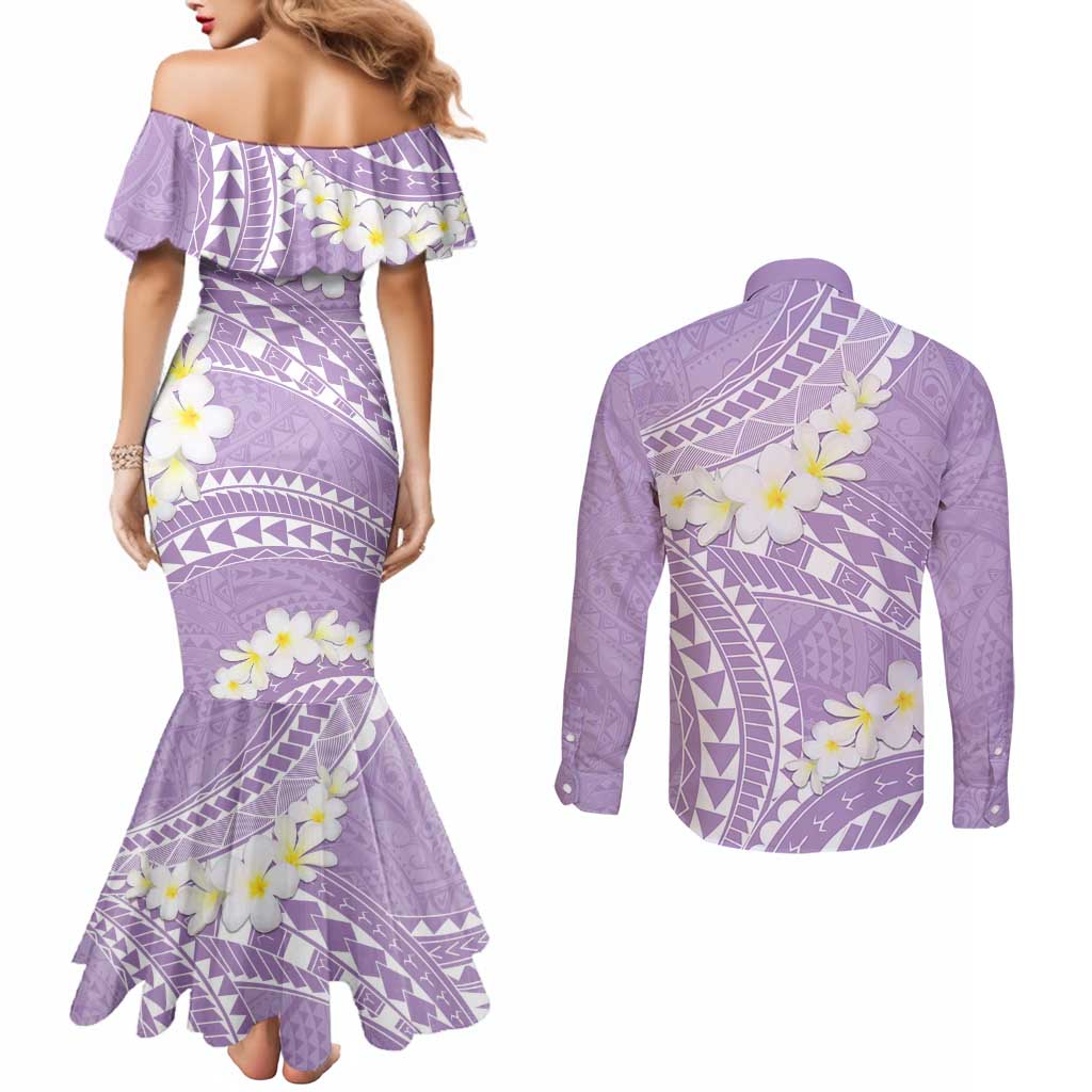 Polynesian Vintage Floral Couples Matching Mermaid Dress and Long Sleeve Button Shirt Lavender Motifs LT7 - Polynesian Pride