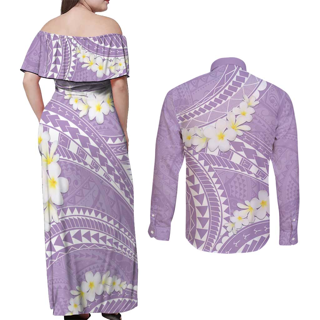 Polynesian Vintage Floral Couples Matching Off Shoulder Maxi Dress and Long Sleeve Button Shirt Lavender Motifs LT7 - Polynesian Pride