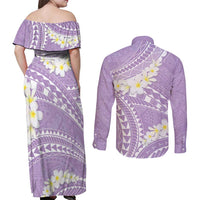 Polynesian Vintage Floral Couples Matching Off Shoulder Maxi Dress and Long Sleeve Button Shirt Lavender Motifs LT7 - Polynesian Pride
