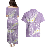 Polynesian Vintage Floral Couples Matching Puletasi and Hawaiian Shirt Lavender Motifs LT7 - Polynesian Pride