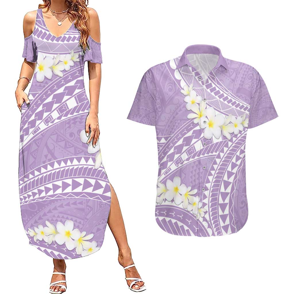 Polynesian Vintage Floral Couples Matching Summer Maxi Dress and Hawaiian Shirt Lavender Motifs LT7 Lavender - Polynesian Pride