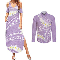 Polynesian Vintage Floral Couples Matching Summer Maxi Dress and Long Sleeve Button Shirt Lavender Motifs LT7 Lavender - Polynesian Pride