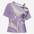 Polynesian Vintage Floral Cross Shoulder Shirt Lavender Motifs - Polynesian Pride